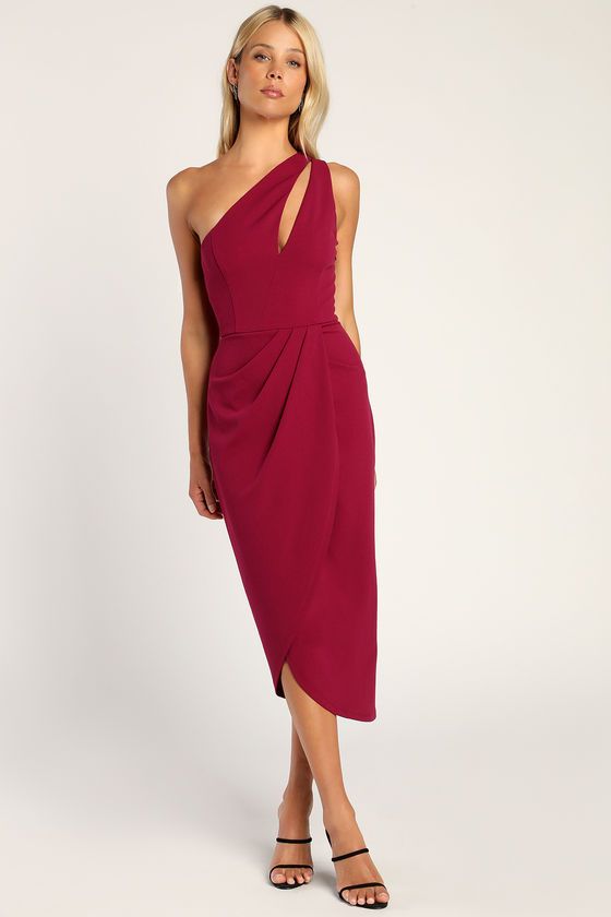 So Flirty Dark Magenta One-Shoulder Cutout Asymmetrical Dress | Lulus (US)