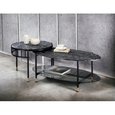 Silas Engineered Stone Top & Black Finish Nesting Table | Wayfair North America
