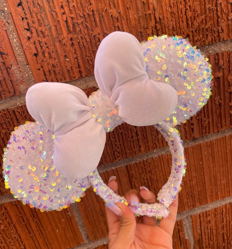 White Sequins Minnie Mouse Ears - Etsy | Etsy (US)