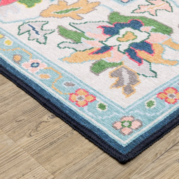 Addison ADD03 Blue Printed Area Rug | Rugs Direct