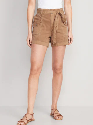 Extra High-Waisted Tie-Front Cargo Workwear Shorts for Women -- 4-inch inseam | Old Navy (US)
