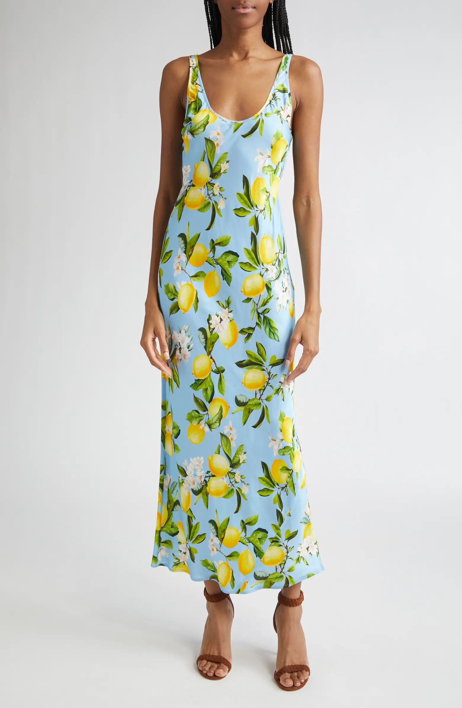 L'AGENCE Akiya Lemon Print Satin Tank Dress | Nordstromrack | Nordstrom Rack