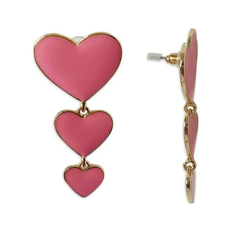No Boundaries Enamel Pink Triple Heart Drop Earrings | Walmart (US)