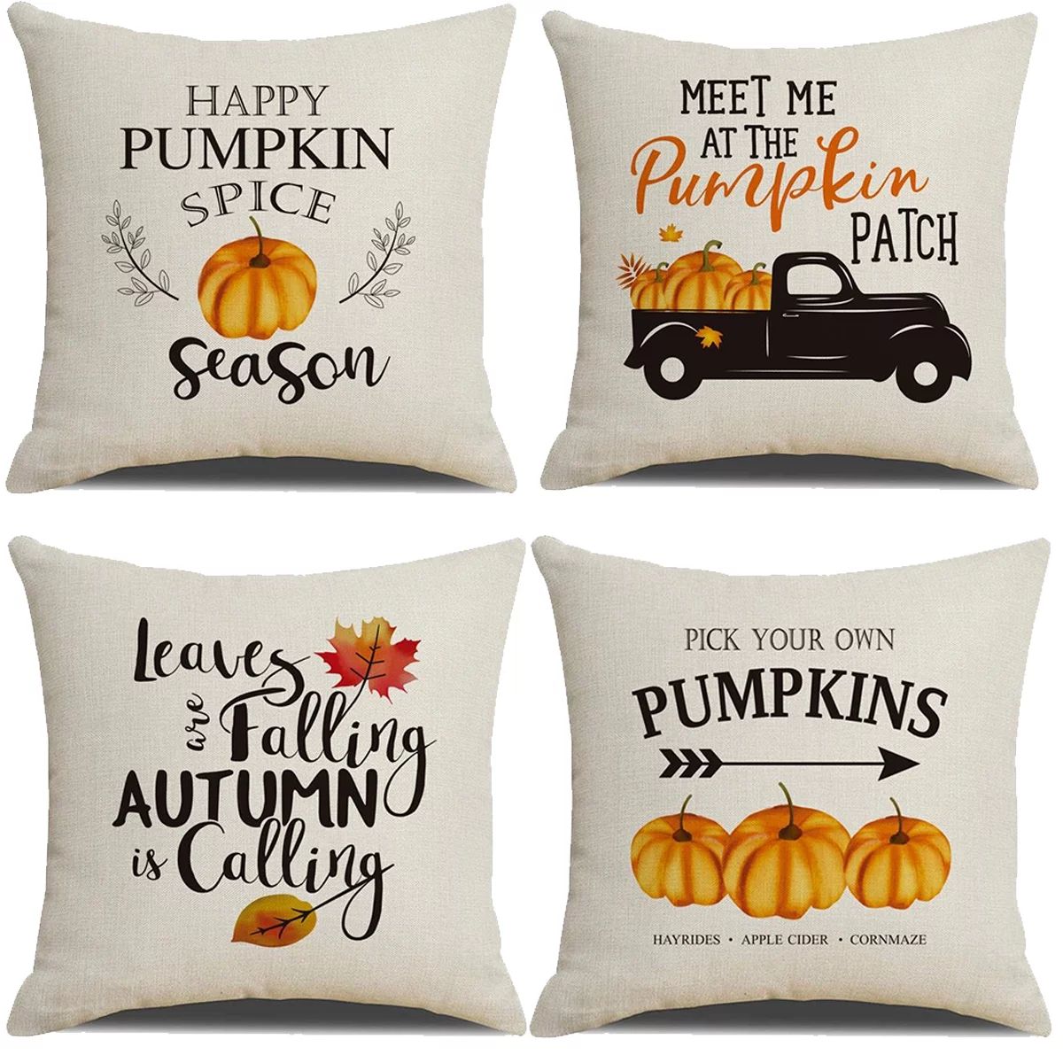 Fall Throw Pillow Covers 18x18Inches Pumpkin Truck Leaves Style Autumn Theme Farmhouse Pillowcase... | Walmart (US)