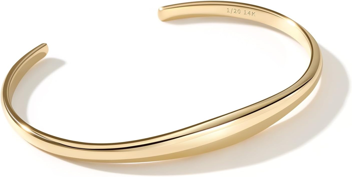 Gold Cuff Bracelets Stackable Plain Dome Adjustable Open Bracelets for Women Classic Dainty Cute Oval Lightweight Polished Bracelet （Gold and Silver） | Amazon (US)