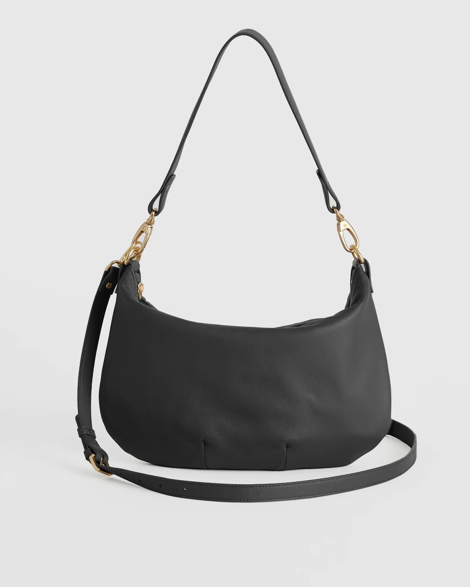 Black Italian Leather Convertible Crescent Shoulder Bag | Quince