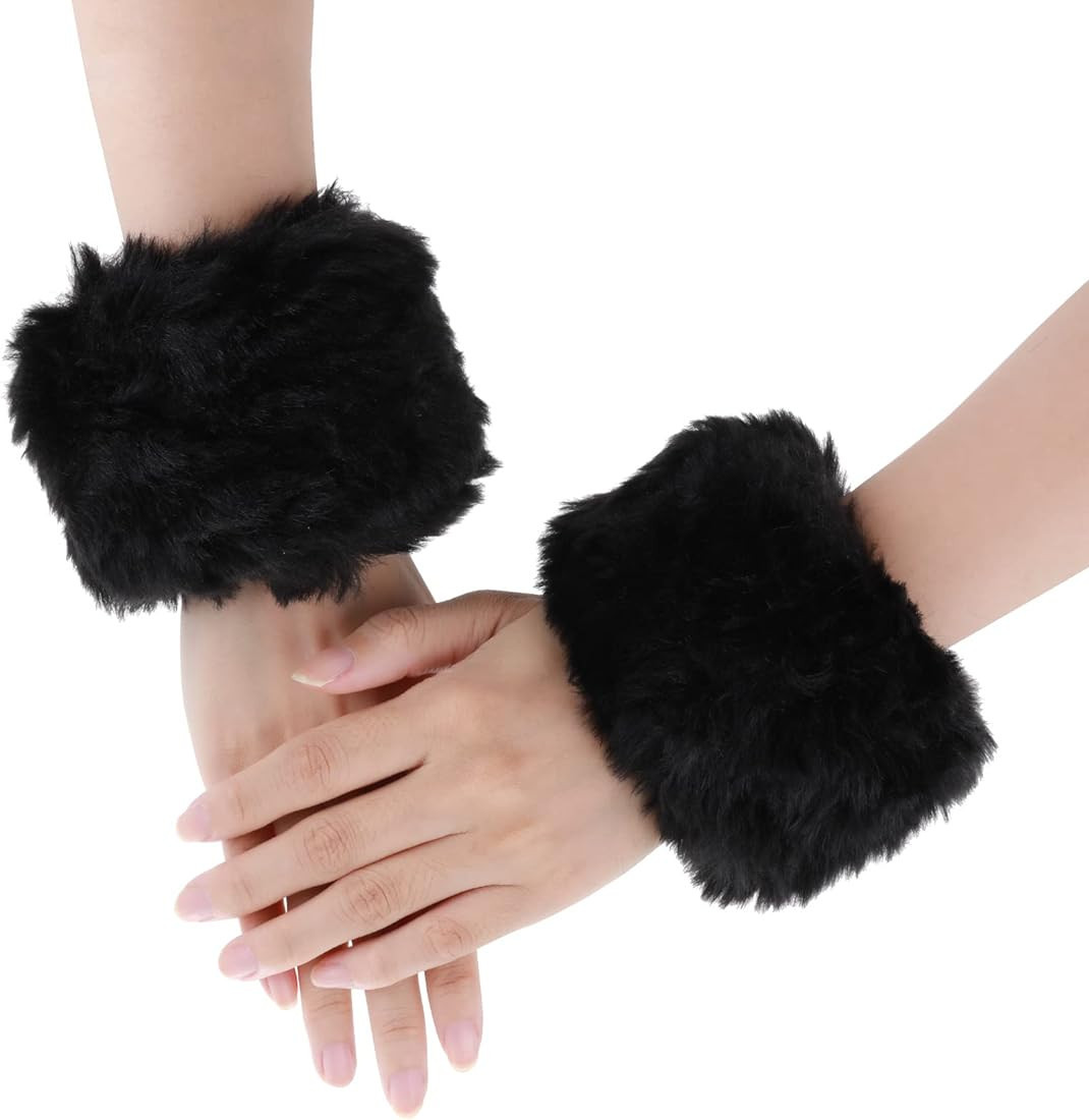 1 Pair Winter Wrist Cuff Warmers Faux Fur Wrist Cuffs Arm Leg Warmers Winter Boot Cuffs Warm Band... | Amazon (US)