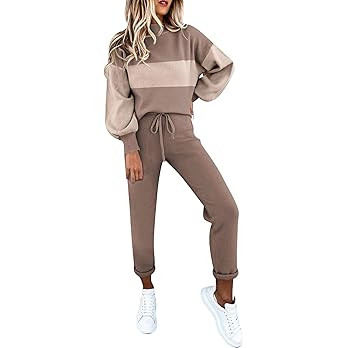 Cutiefox Women's 2 Piece Sweatsuit Outfits Lantern Sleeve Pullover Tops and High Waist Jogger Pan... | Amazon (US)