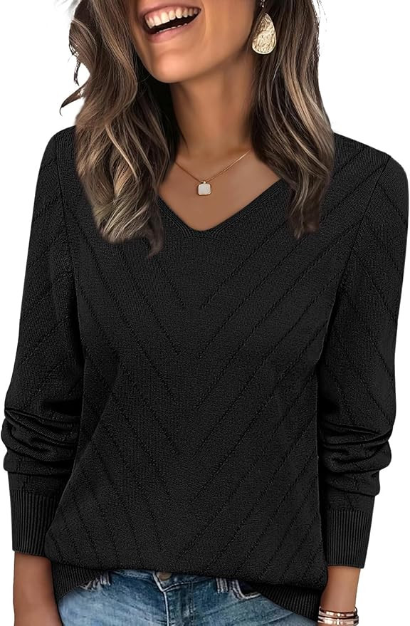 WIHOLL Sweaters for Women V Neck Casual Knit Long Sleeve Tops Lightweight Pullover Clothes Fall F... | Amazon (US)
