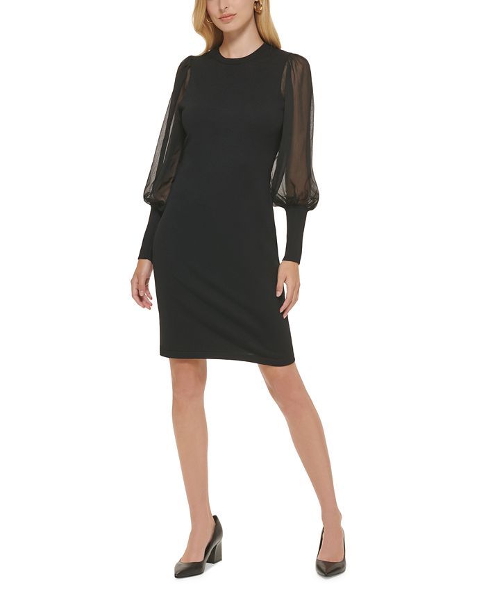 Calvin Klein Sheer-Sleeve Sweater Sheath Dress & Reviews - Dresses - Women - Macy's | Macys (US)