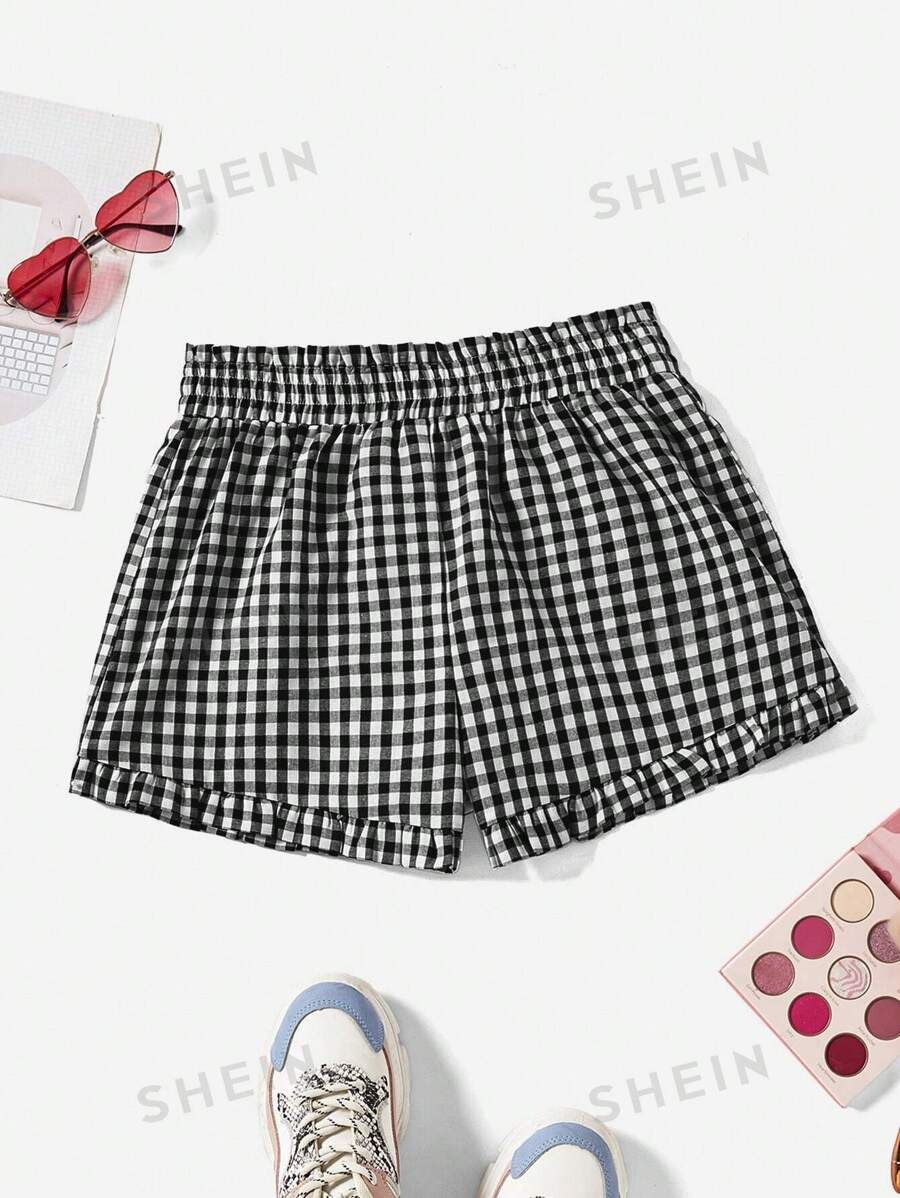 SHEIN MOD Women Elastic Waist Plaid Printed Casual Shorts For Spring And Summer | SHEIN