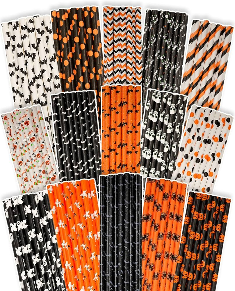 Halloween Paper Straws for Drinking Disposable Straws 150pcs Disposable Straws Bulk（10 Pattern... | Amazon (US)