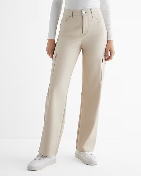 High Waisted Faux Leather Wide Leg Cargo Pant | Express