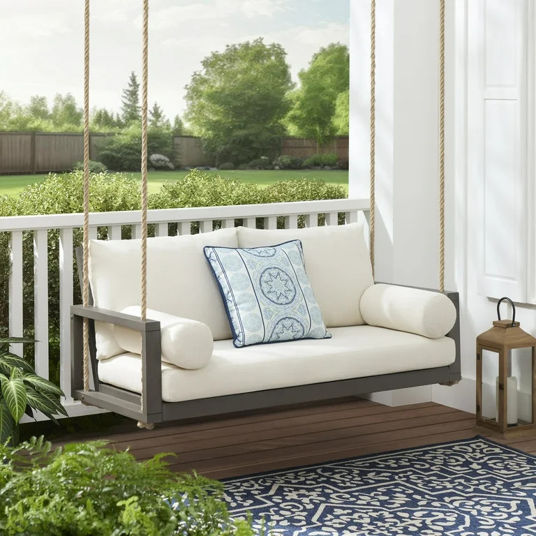 Mainstays Hanging Outdoor Patio Acacia Wood Porch Swing With Gray Frame | Walmart (US)