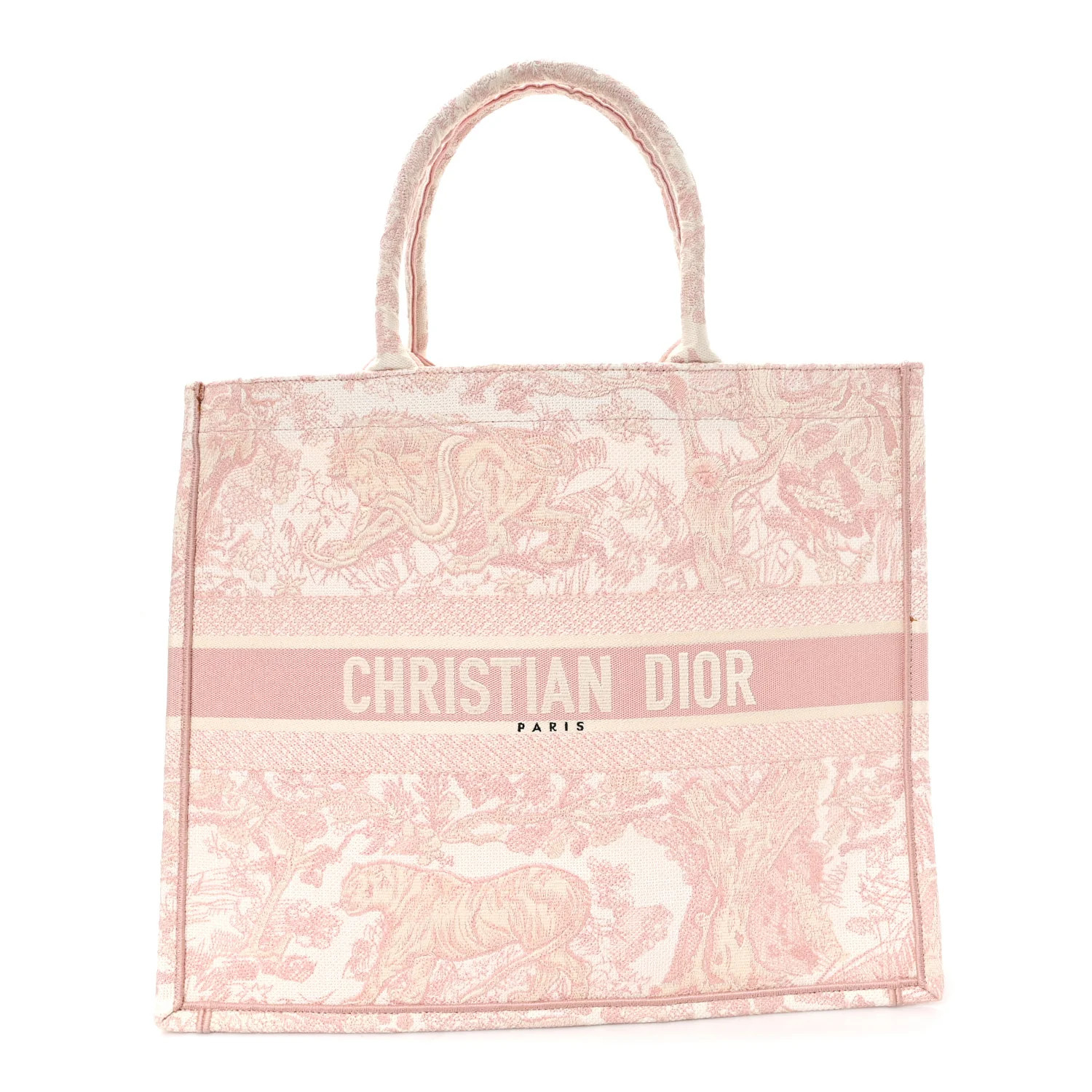Christian Dior Canvas Toile De Jouy Embroidered Large Book Tote Pink | FASHIONPHILE (US)