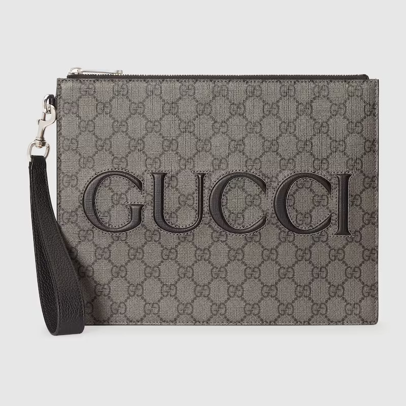 GUCCI Pouch With Strap, Grey, GG Canvas | Gucci (US)