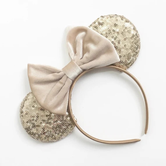 Pale Gold Mouse Ears With Cheetah Bow, Mouse Ears Headband, Gold Mouse Ears,  Ears with Velvet Bo... | Etsy (US)