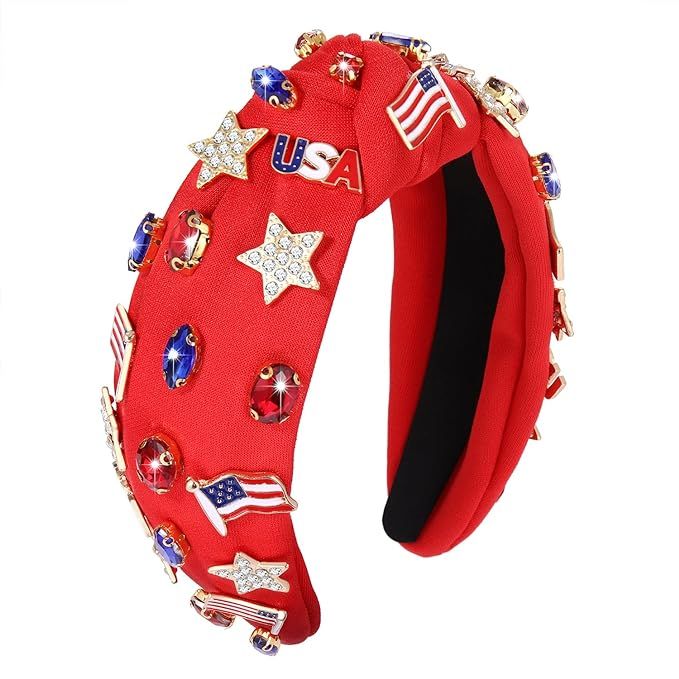 4 th of July Headband for Women American Flag Knottted Headband Star USA Charm Fourth of July Pat... | Amazon (US)