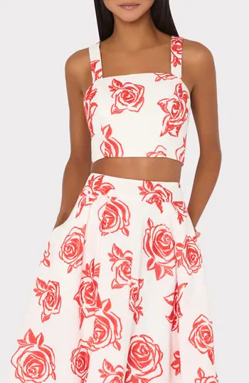 Milly Rose Embroidered Cotton Crop Top in Red/White at Nordstrom Rack, Size Large | Nordstrom Rack