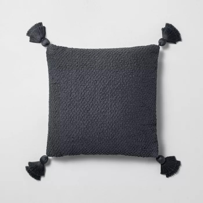 18" x 18" Textured Cotton Flare Tassel Throw Pillow Gray - Hearth & Hand™ with ... | Target