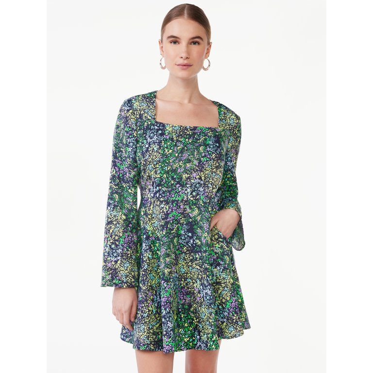 Scoop Women's Square Neck Short Dress, Sizes XS-XXL | Walmart (US)