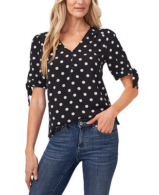 Women's Disco Dot Tie-Sleeve Short Sleeve Blouse | Macys (US)