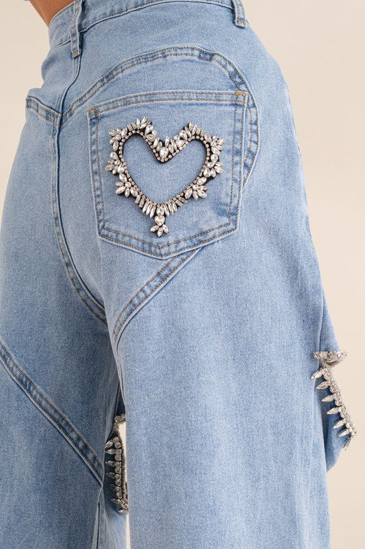 AS SEEN IN ASHLEE NICHOLS!! The Nikki Denim Rhinestone Cut Out Jean | Glitzy Bella