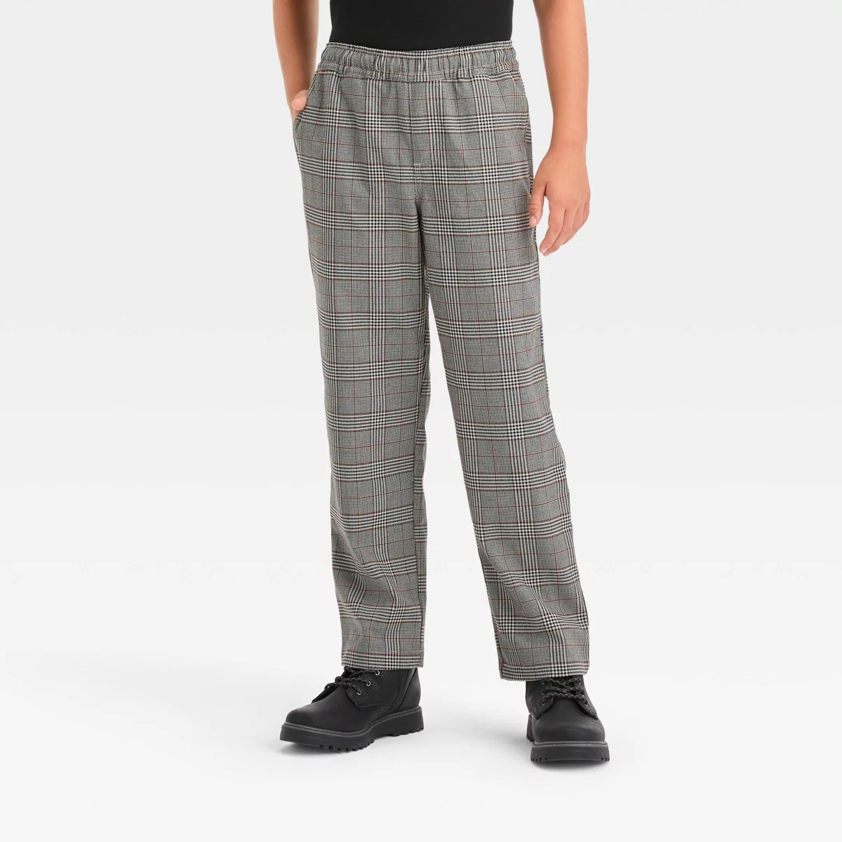 Boys' Woven Plaid Pull-On Pants - art class™ Maroon/Navy Blue 7 | Target