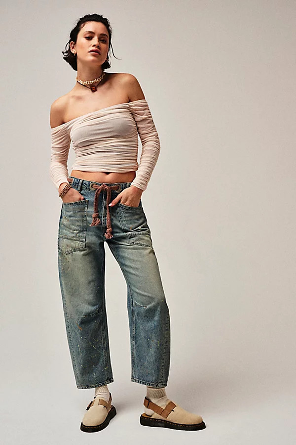 We The Free Moxie Pull-On Barrel Jeans by We The Free at Free People, Back Road Blue, 26 | Free People (Global - UK&FR Excluded)