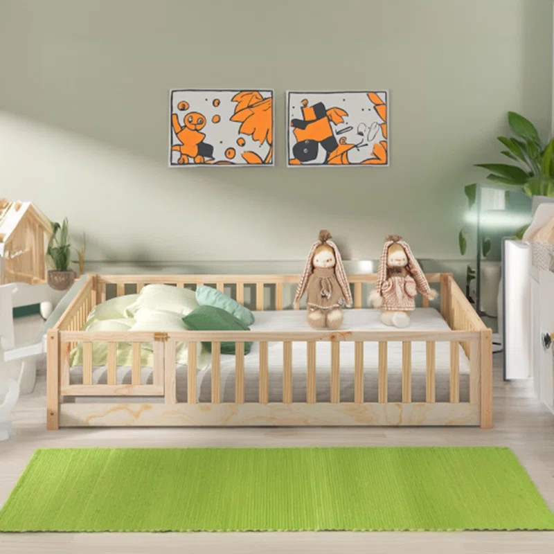 Gwenetta Floor Platform Bed with Fence and Door For Kids | Wayfair North America