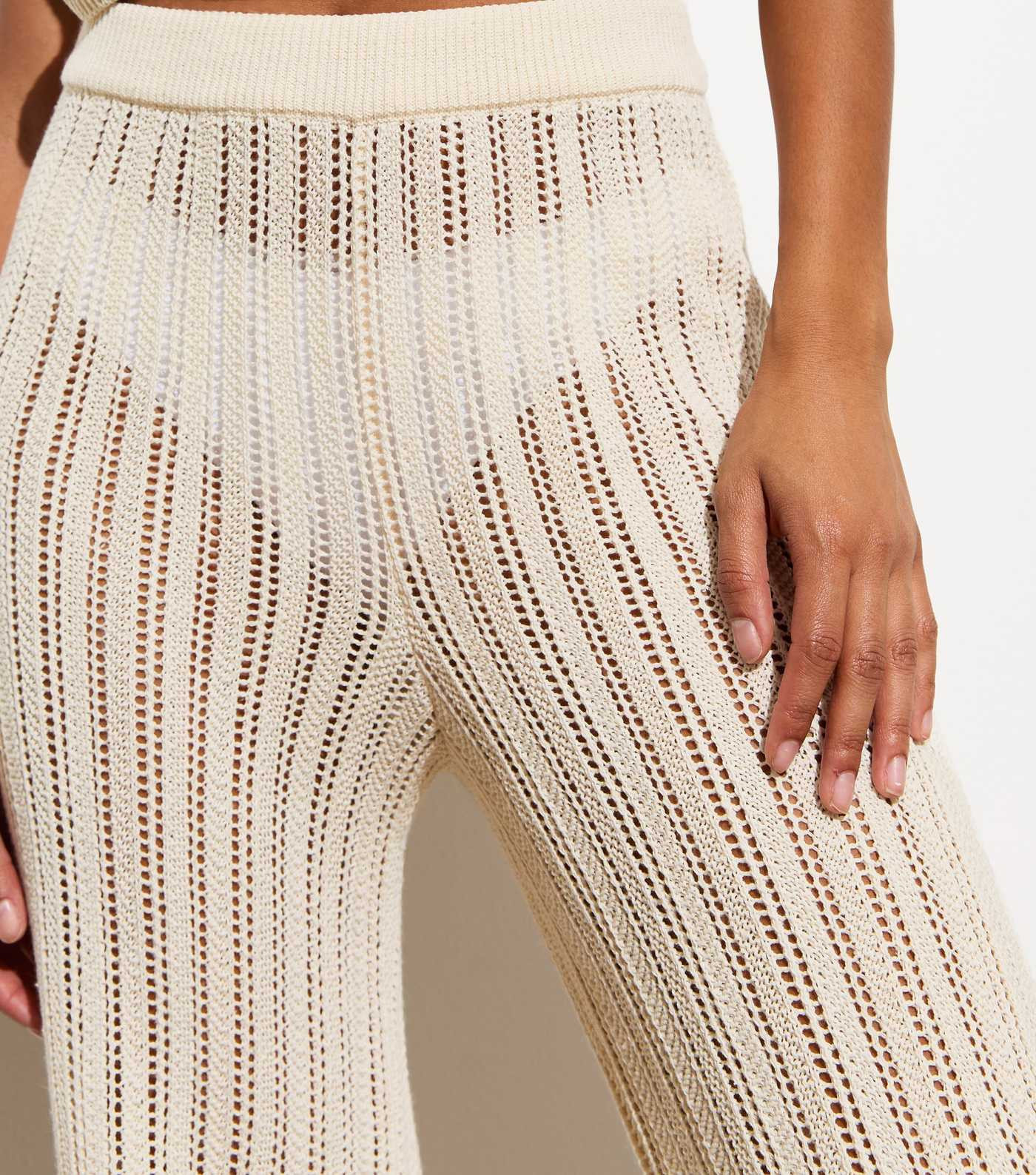 Cream Pointelle Cotton-Blend Flared Trousers | New Look | New Look (UK)