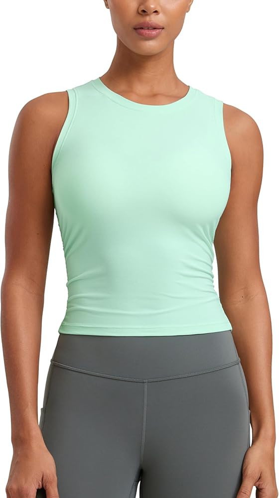 CRZ YOGA Cloudweight Womens Ruched Tank High Neck Workout Fitted Tops Basic Yoga Athletic Sleevel... | Amazon (US)