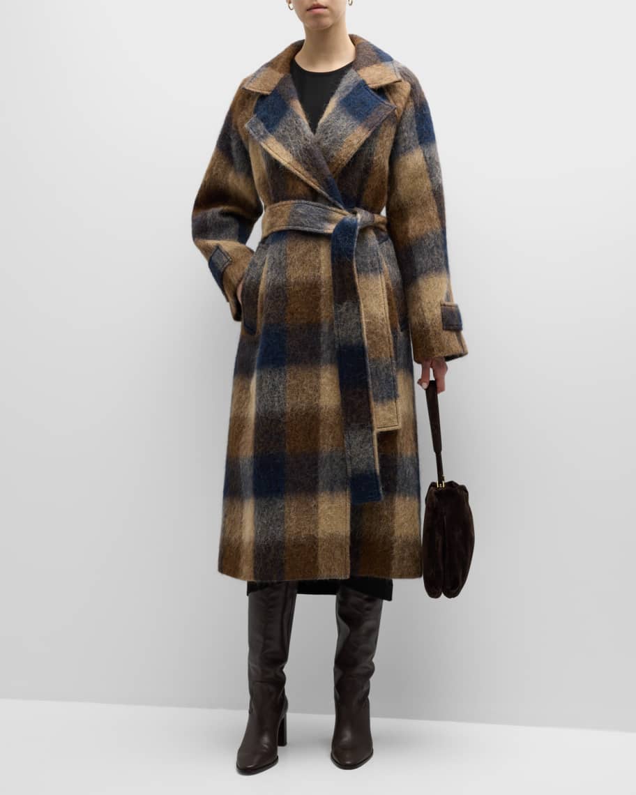 Randi Wool-Blend Check Overcoat | Neiman Marcus