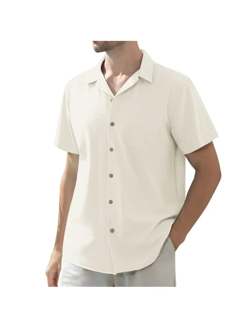 sogami Men's Linen Shirts Short Sleeve Hawaiian Button down Shirt with Pocket | Walmart (US)