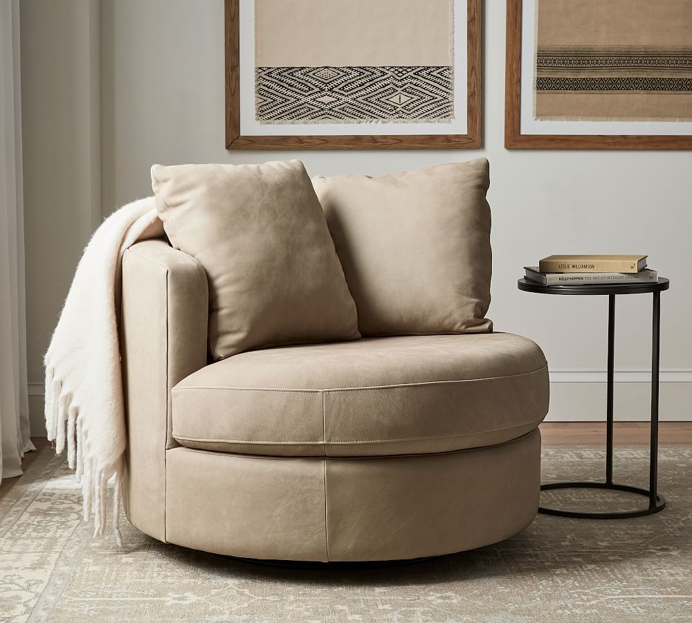 Balboa Leather Swivel Chair | Pottery Barn (US)