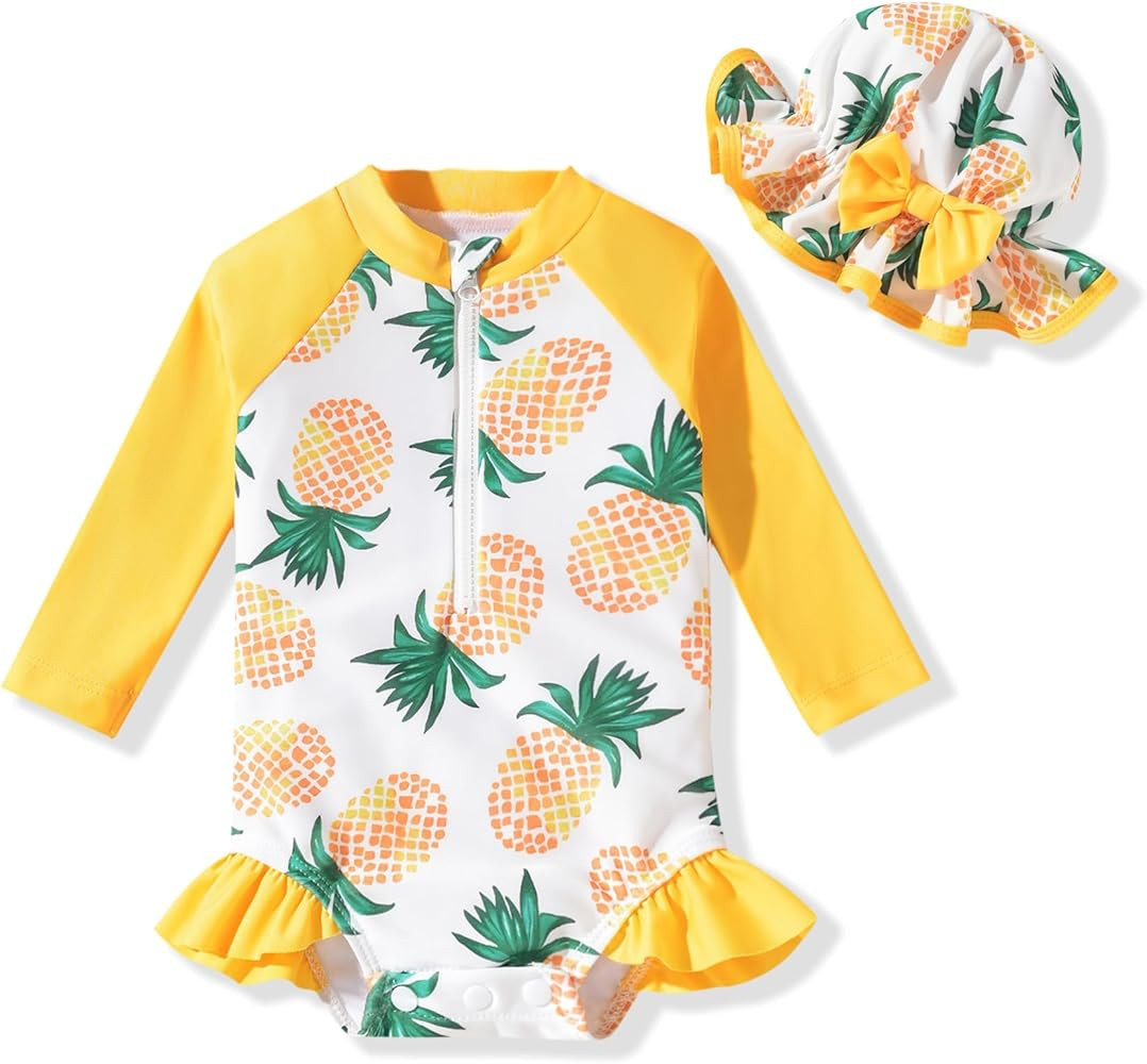 Aalizzwell Baby Girls Long Sleeve One Piece Swimsuit with Hat | Amazon (US)