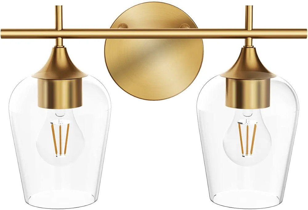 Hamilyeah Gold Bathroom Lighting Fixtures Over Mirror, 2 Light Vanity Lights with Champagne Glass... | Amazon (US)