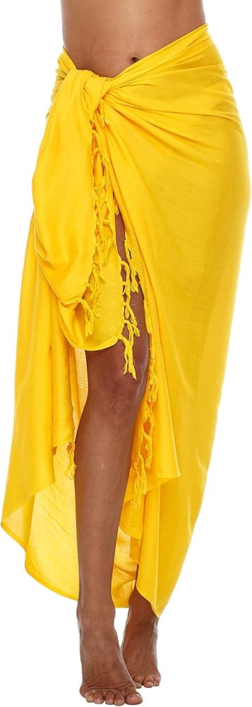 SHU-SHI Sarong Swimsuit Coverup For Women Long Pareo Beach Wrap Skirt With Coconut Clip | Amazon (US)