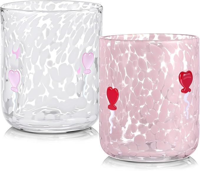 THIRDCUP 2 Pack Valentines Day Icon Juice Glasses, 14 oz Heart Balloon Designd Cute Glass Cups, W... | Amazon (US)