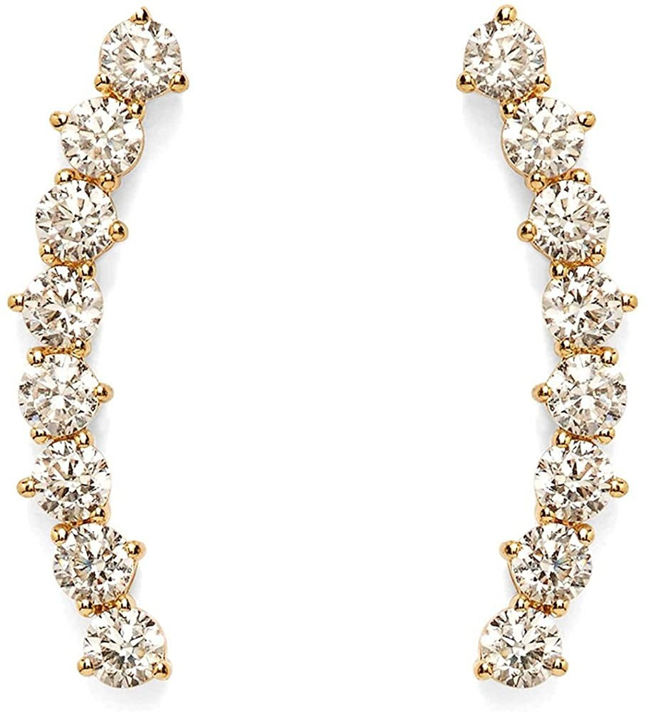 PAVOI 14K Gold Plated"Hearts & Arrows" Simulated Diamond Ear Crawler - Cuff Earrings Hypoallergen... | Amazon (US)