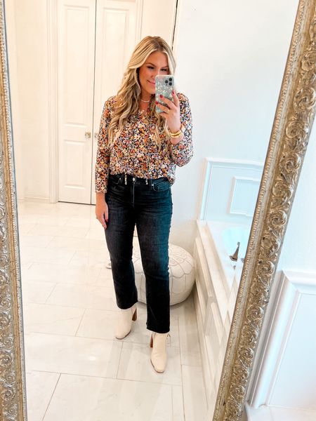 Wearing a medium in blouse! 
Jeans and boots fit tts! 


#LTKstyletip #LTKshoecrush #LTKunder100