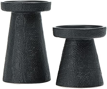 Main + Mesa EC0550 Decorative Stoneware Pillar or Taper Candle Holder, Set of 2, Black | Amazon (US)