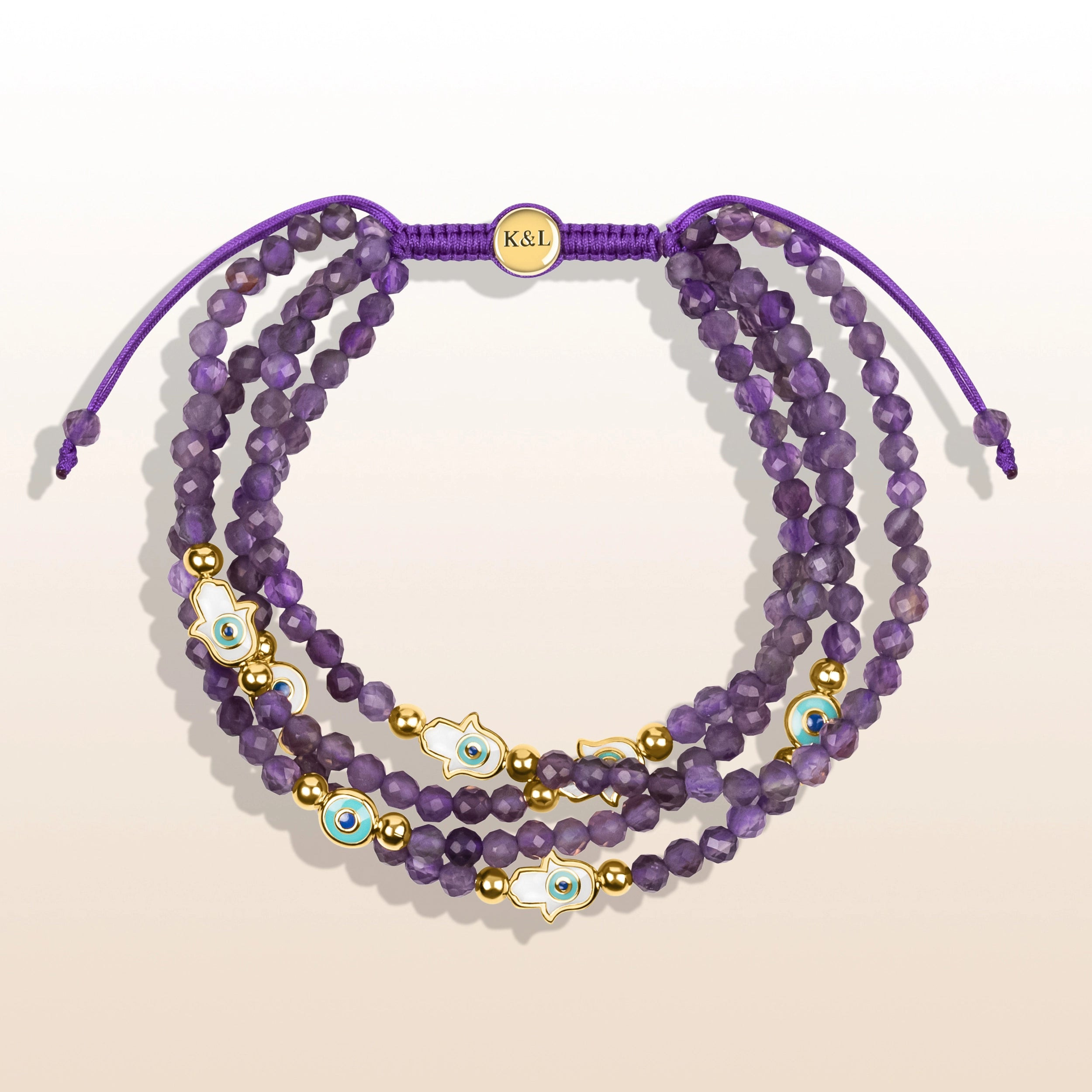 Inner Wisdom - Amethyst Hamsa Evil Eye Charm Bracelet | Karma and Luck