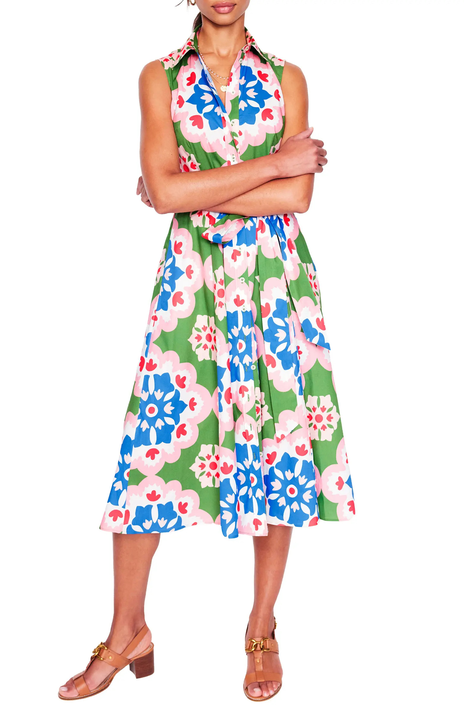 Amy Geometric Floral Sleeveless Midi Shirtdress | Nordstrom