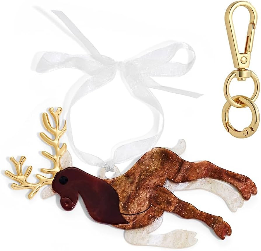 Christmas Reindeer Keychain Xmas Tree Elk Hanging Ornament with White Ribbon Funny Reindeer Bag C... | Amazon (US)