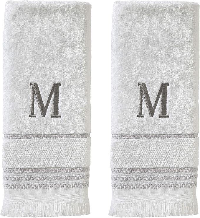 SKL Home Casual Monogram Hand Towel Set, M, 16x26, White 2 Count | Amazon (US)