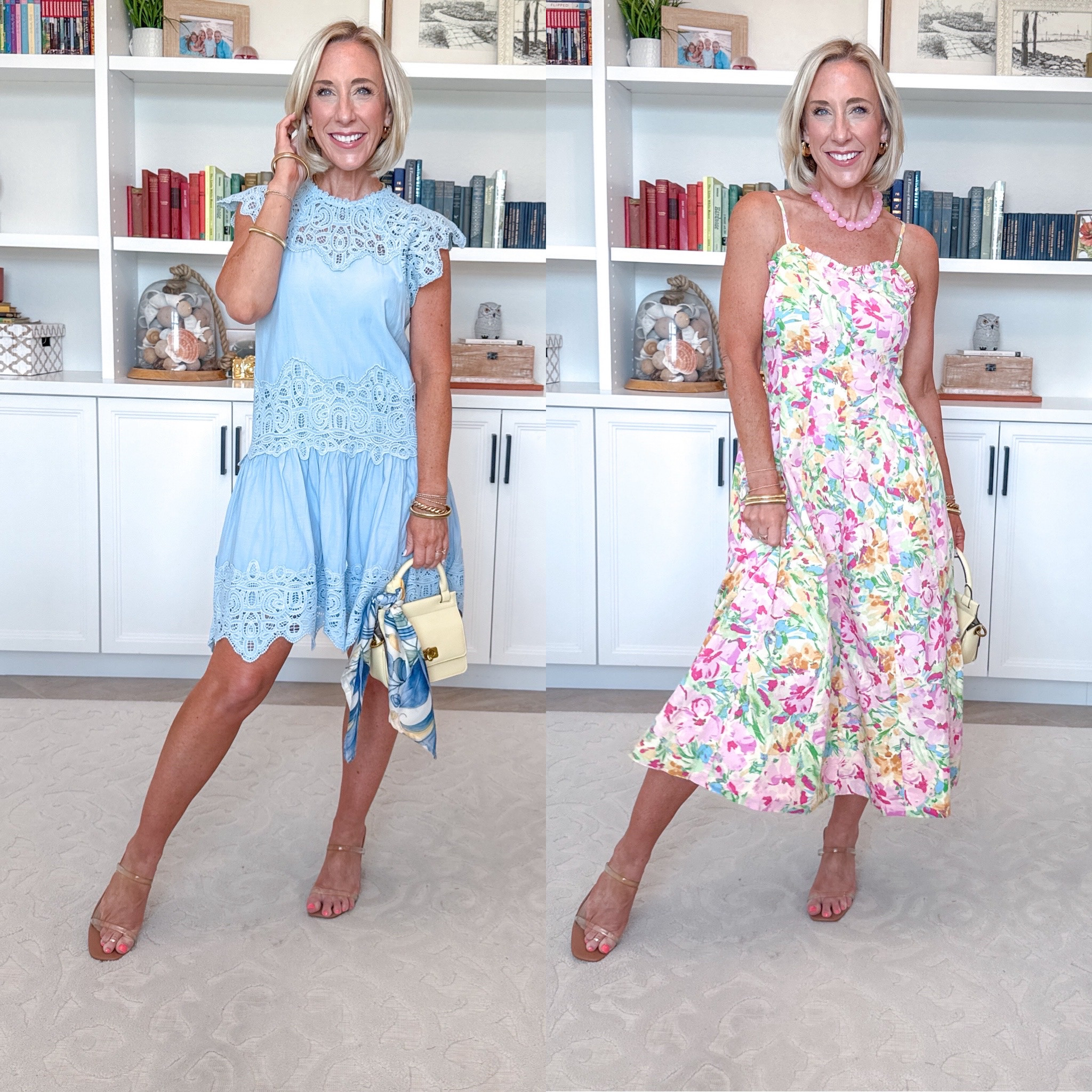 Walmart - unboxing - part 1. Crochet Mini Dress - size XS. $38. 2 colors. * Faux Leather Top Handle Mini Bag with Crossbody Strap - $28. 2 colors. Floral Panel Midi Dress w/ Sweetheart Neckline - size XS. $38. * Beaded necklace and all sandals linked too. 

#LTKSeasonal#LTKOver40

#LTKootd