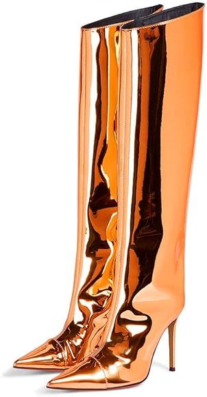 MissHeel Metallic Sexy Stiletto Wide Calf Knee High Boots with Side Zipper | Amazon (US)