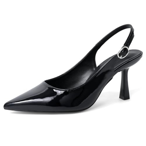 Jztacn Women's Slingback Pointed Closed Toe Kitten Heels Pumps Shoes (Black) | Amazon (US)