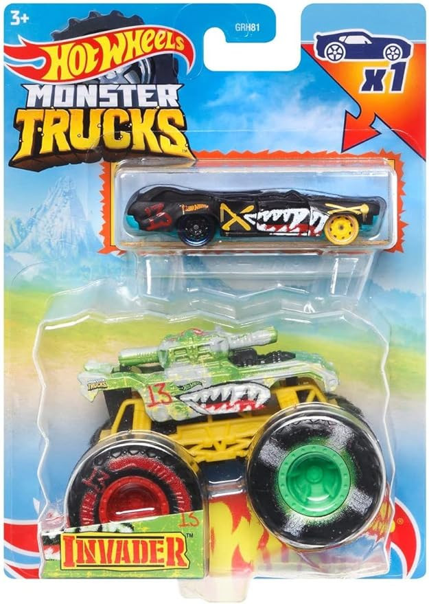 Hot Wheels Monster Trucks Invader, Includes Crushed Die Cast Car | Amazon (US)